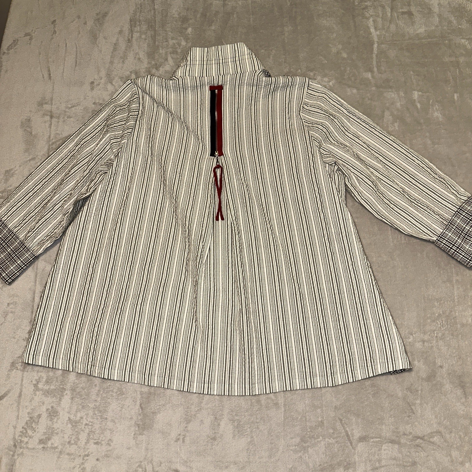 Ali Miles NWT Toggle Button Tunic Plus Size 1X Plaid Stripe Crinkle Wire Collar
