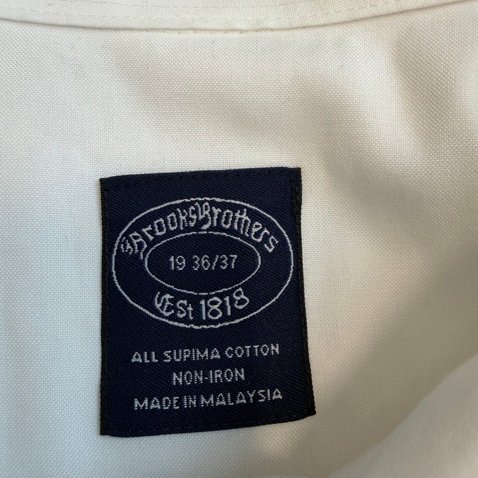 Brooks Brothers Supima Cotton Non-Iron Dress Shirt Mens 19-36/37 Solid White