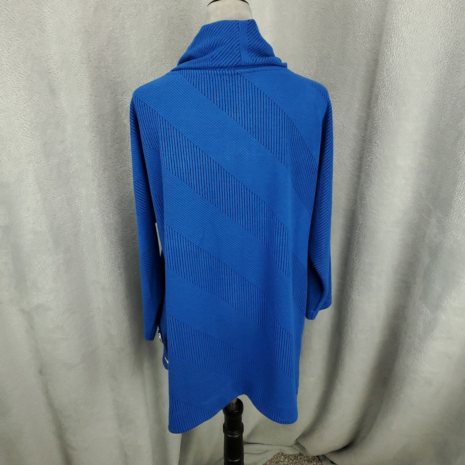 Ali Miles Sweater Womens Large Blue Striped Button Accent Cowl Neck Tunic Top