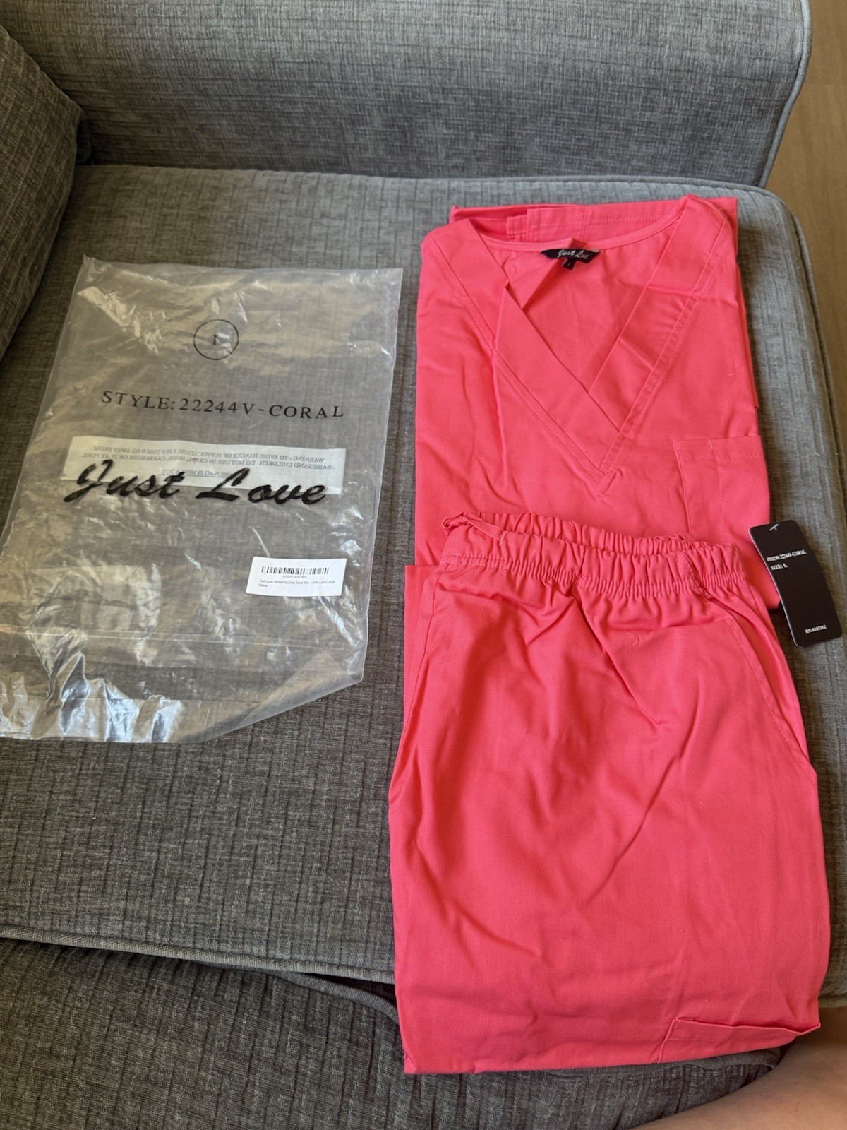Just Love Women’s Medical Scrub Set Coral L Solid Polyester 22244V-CORAL