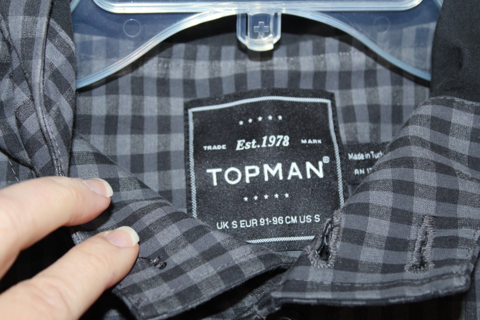 Mens TOPMAN Blue Gingham Check Hooded Mac Car Coat Sz Small