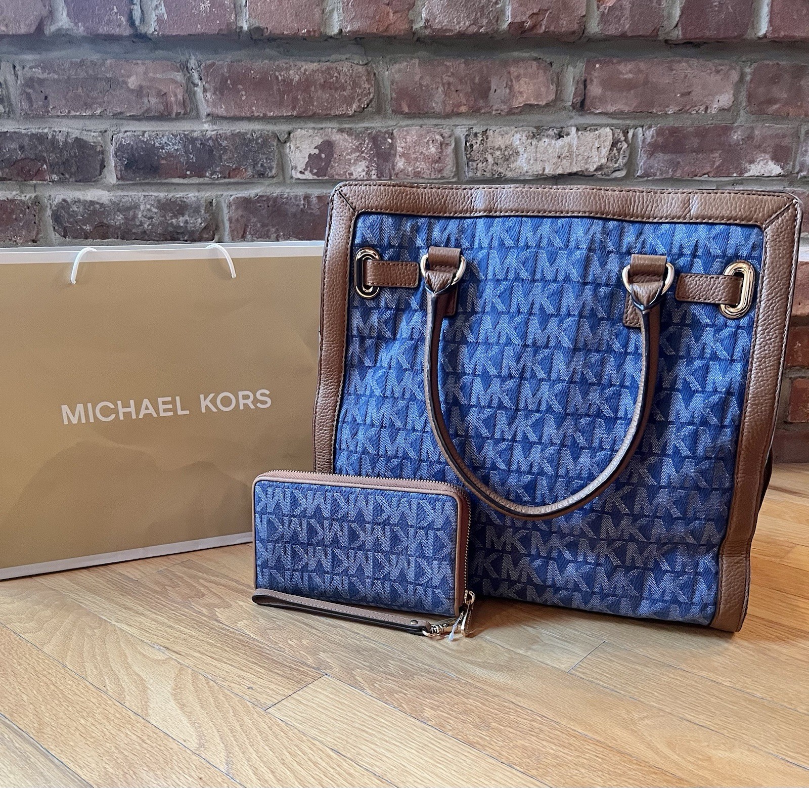 Michael Kors Large Hamilton Frame Out Monogram Denim Tote & Wallet Set