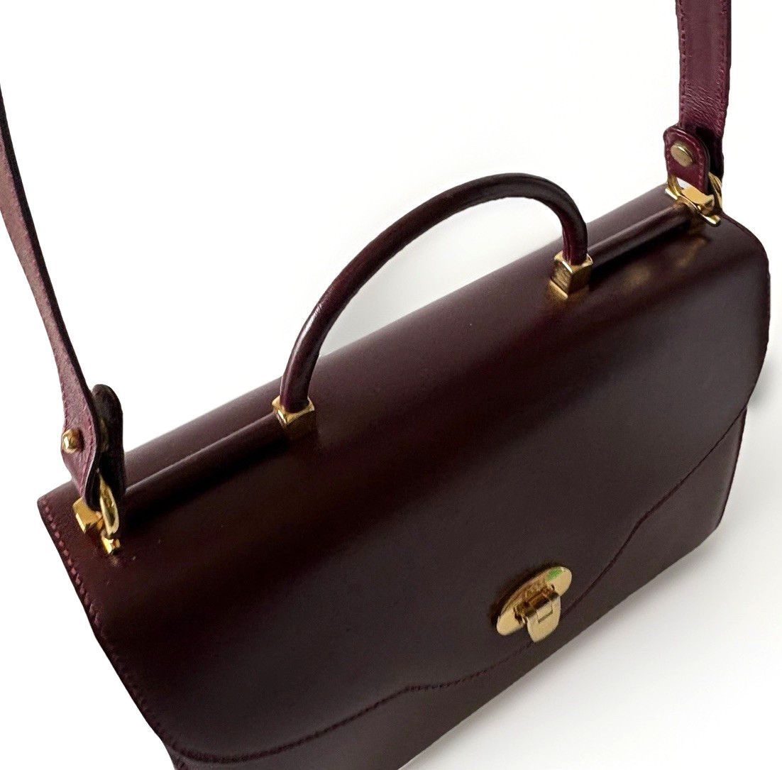Authentic BALLY Hand bag Burgandy Leather From Japan 01058