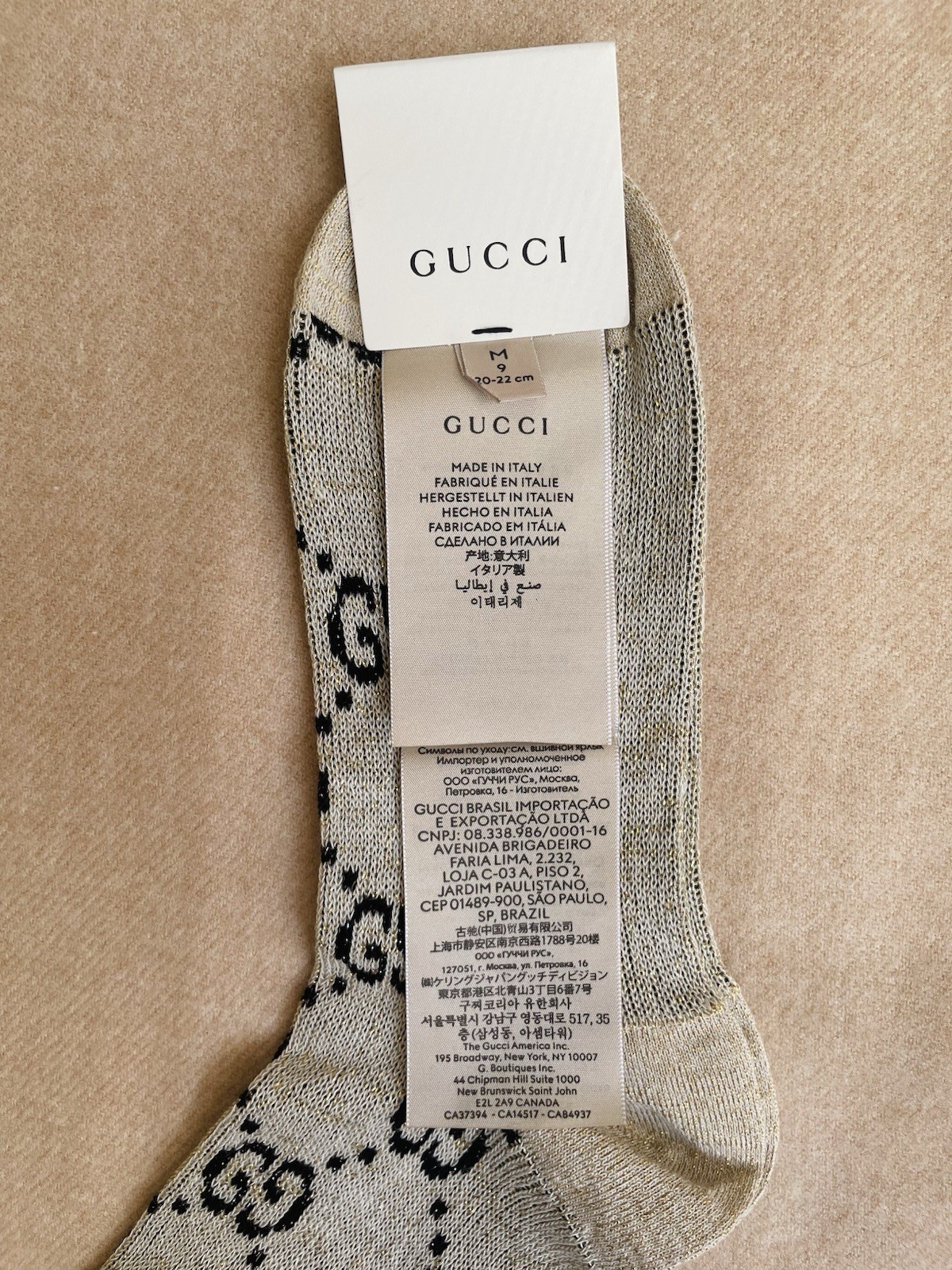 Brand new Gucci GG Logo Glittery Socks Beige Women’s Size M 9 (20-22cm)