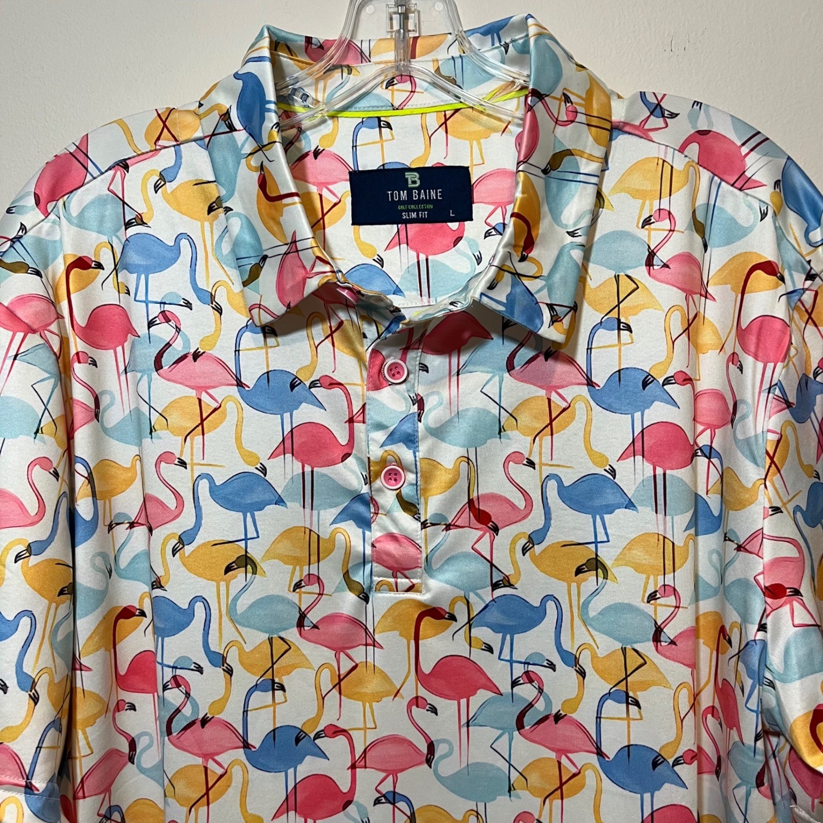 Tom Baine Shirt Golf Polo Short Sleeve Flamingo Novelty Slim Fit Multicolor L