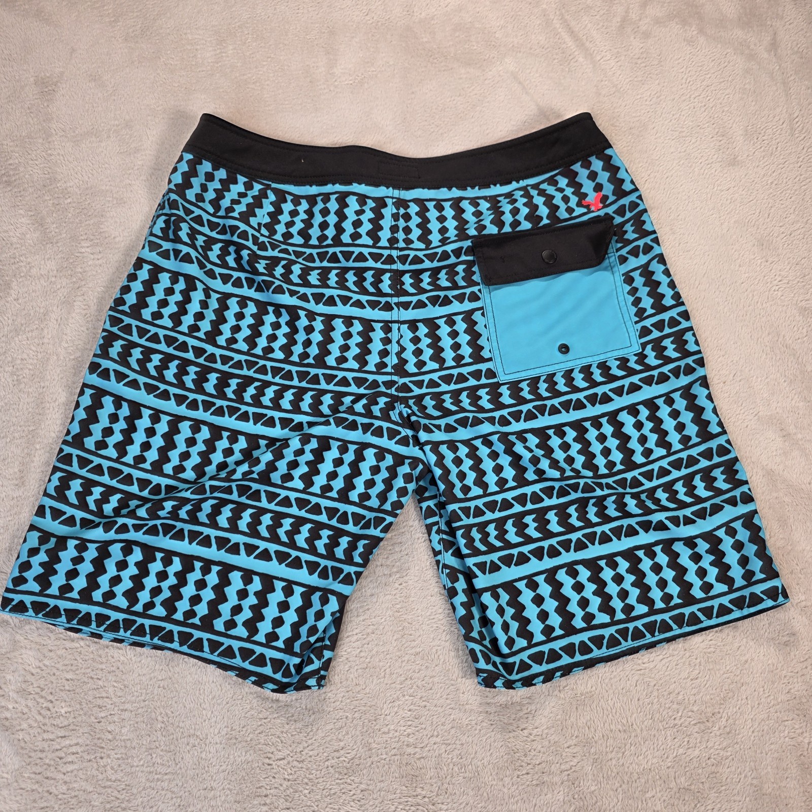 American Eagle Board Shorts Mens Large Blue Black Neon Beach Vacation Surf Sun
