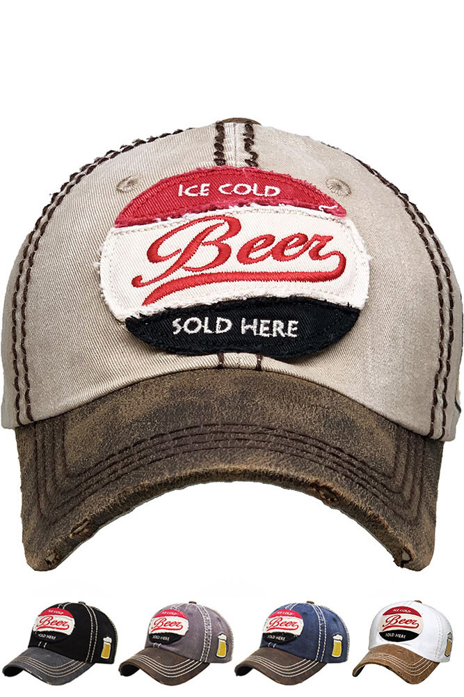 KBETHOS Ice Cold Beer Vintage Cotton Washed Distressed Stitch Baseball Cap Hat