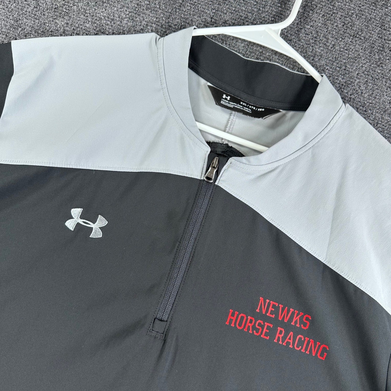 Under Armour Windbreaker Mens XXL 2XL Black Grey Newks Horse Racing Quarter Zip