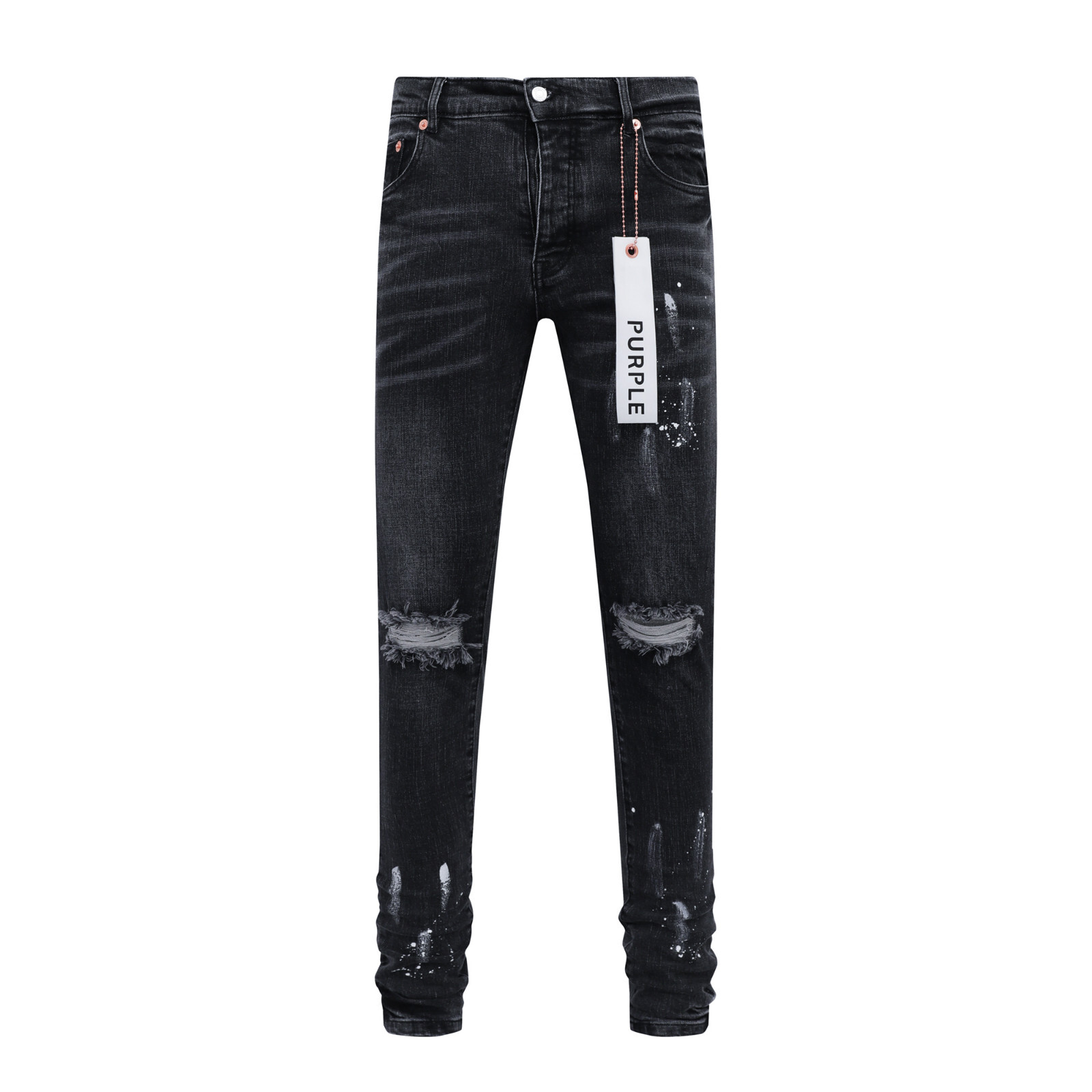 Black Purple Brand Men’s Personality Logo Fashion Slim Fit Splash-Ink Jeans