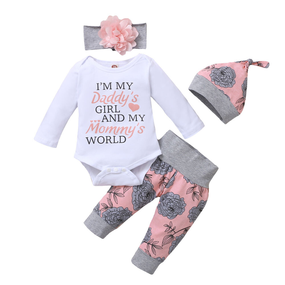 Newborn Baby Girl Clothes Romper Bodysuit Tops Pants Headband Infant Outfits Set