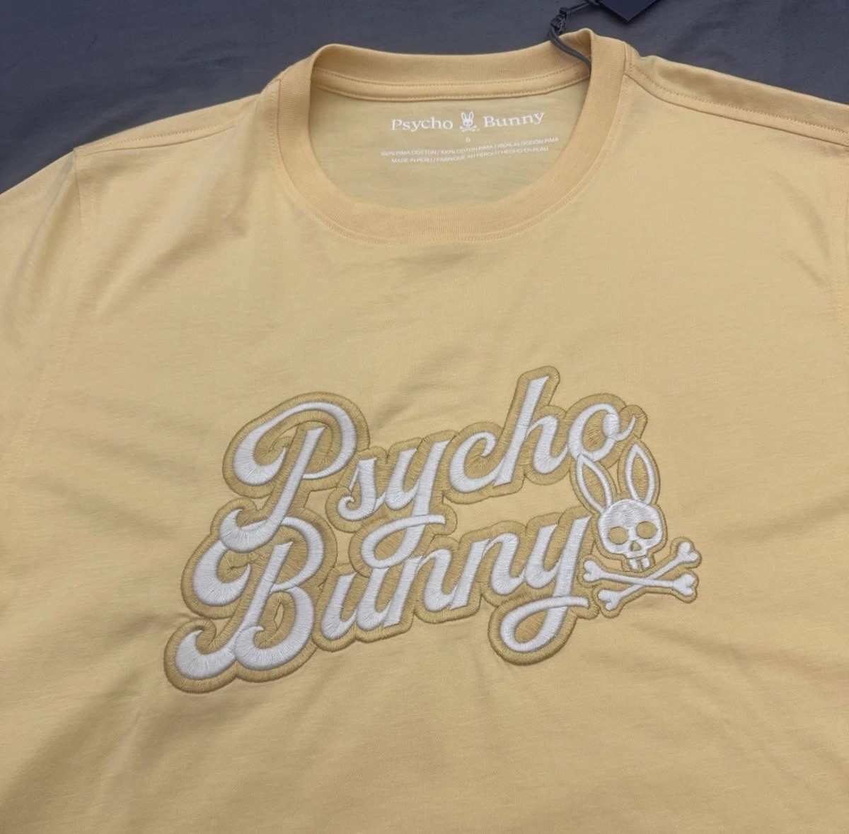 Psycho Bunny Elias Graphic Tee Mens M Sz 5 Yellow Sahara Sun Embroidered NWT