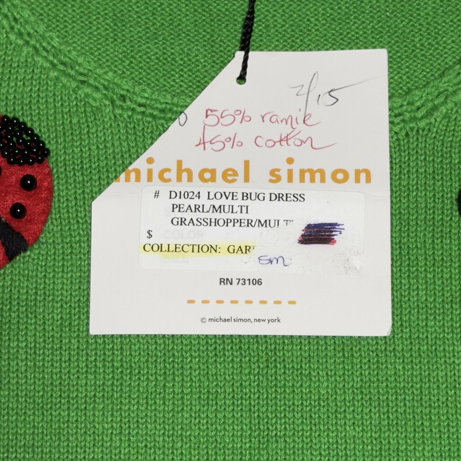 RARE Vintage NWT Michael Simon Love Bug Green Knit Dress Top 2-Piece Set