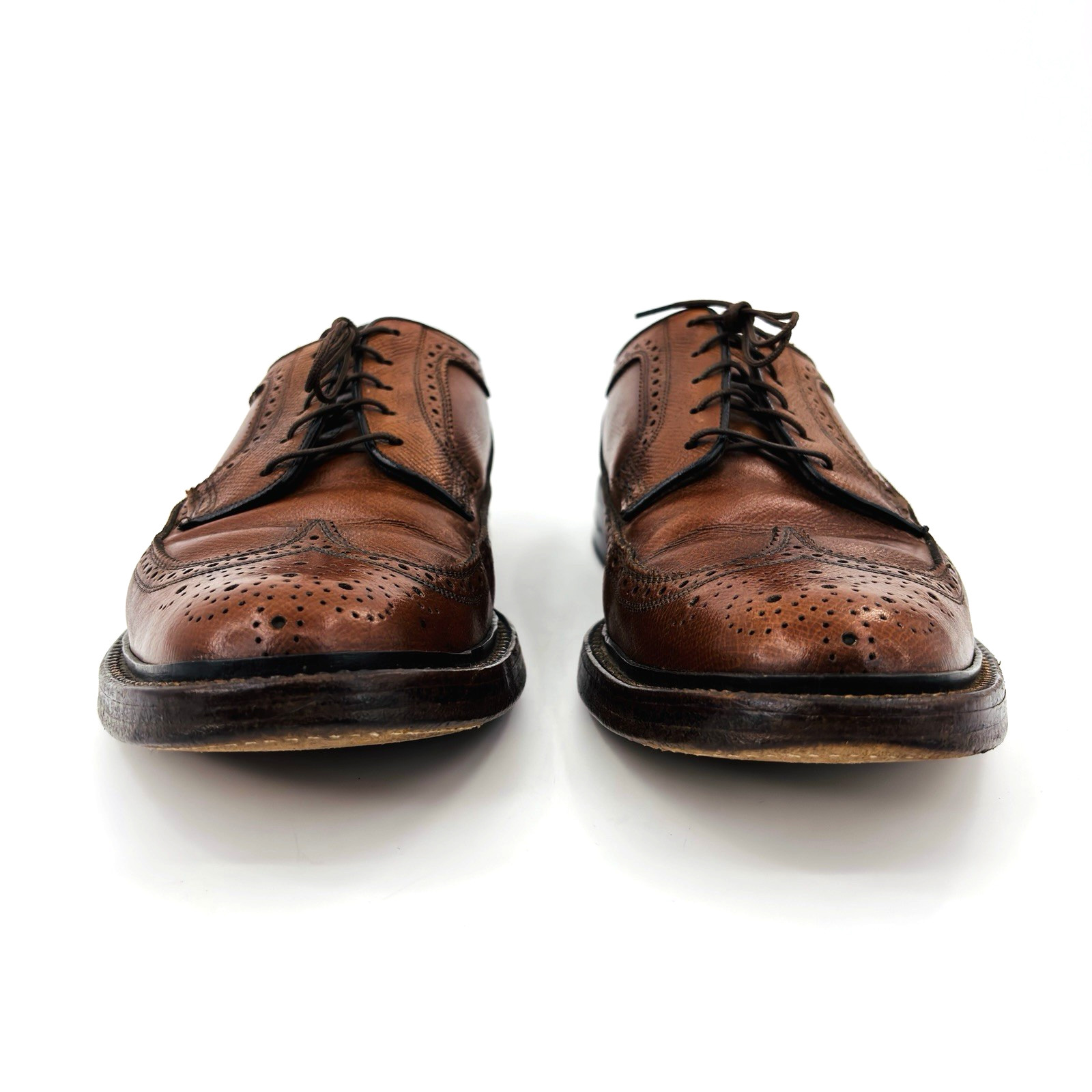 Men 9 D Vintage Florsheim Imperial Long Wingtip Dress Shoe Brown Leather V Cleat
