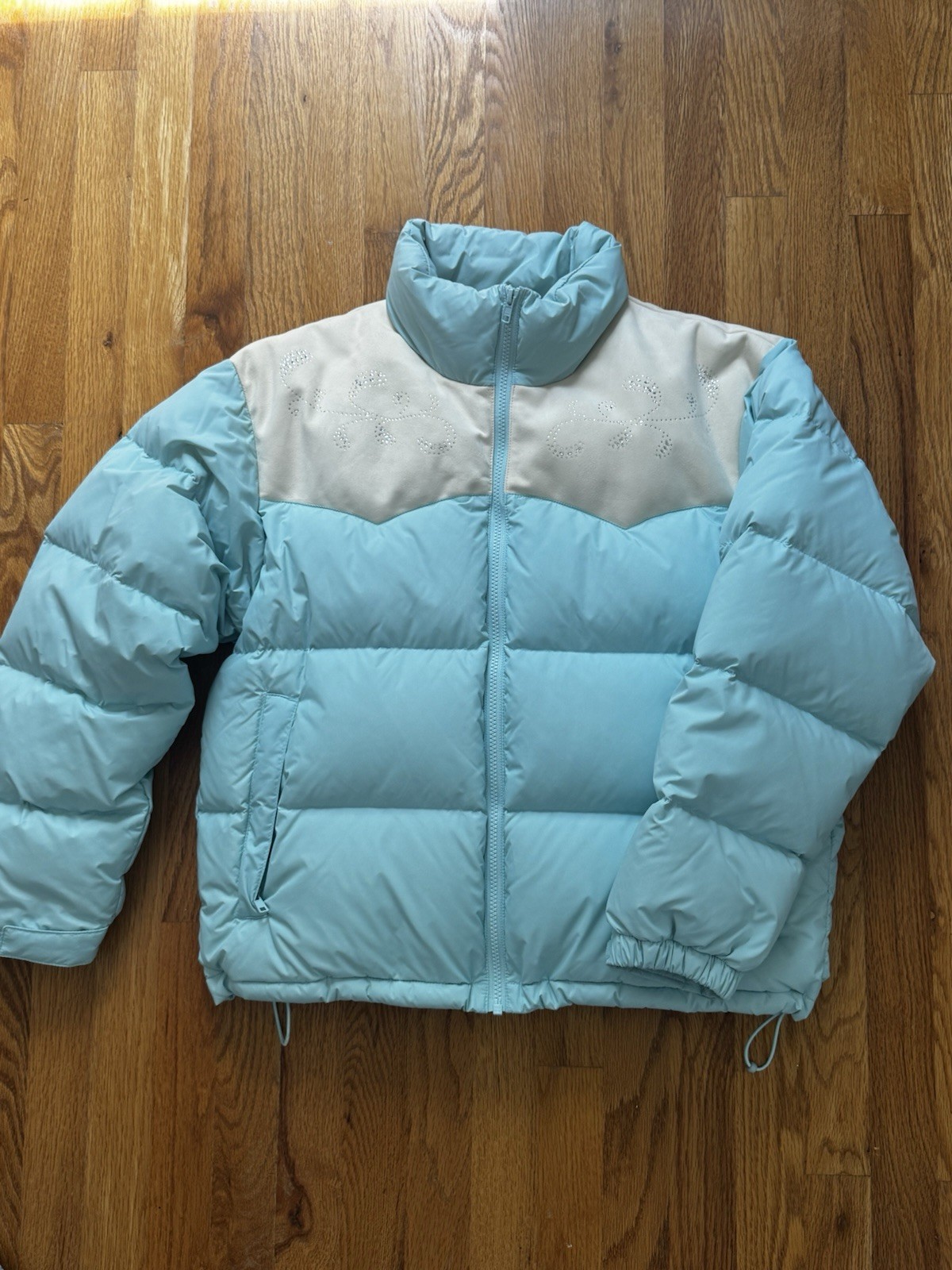 GOLF WANG Blue/White Puffer Jacket Size S With Gem Design