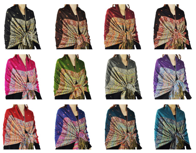 Fashion Rainbow Pashmina Scarf Shawl Wrap 1 Dozen, Assort Color