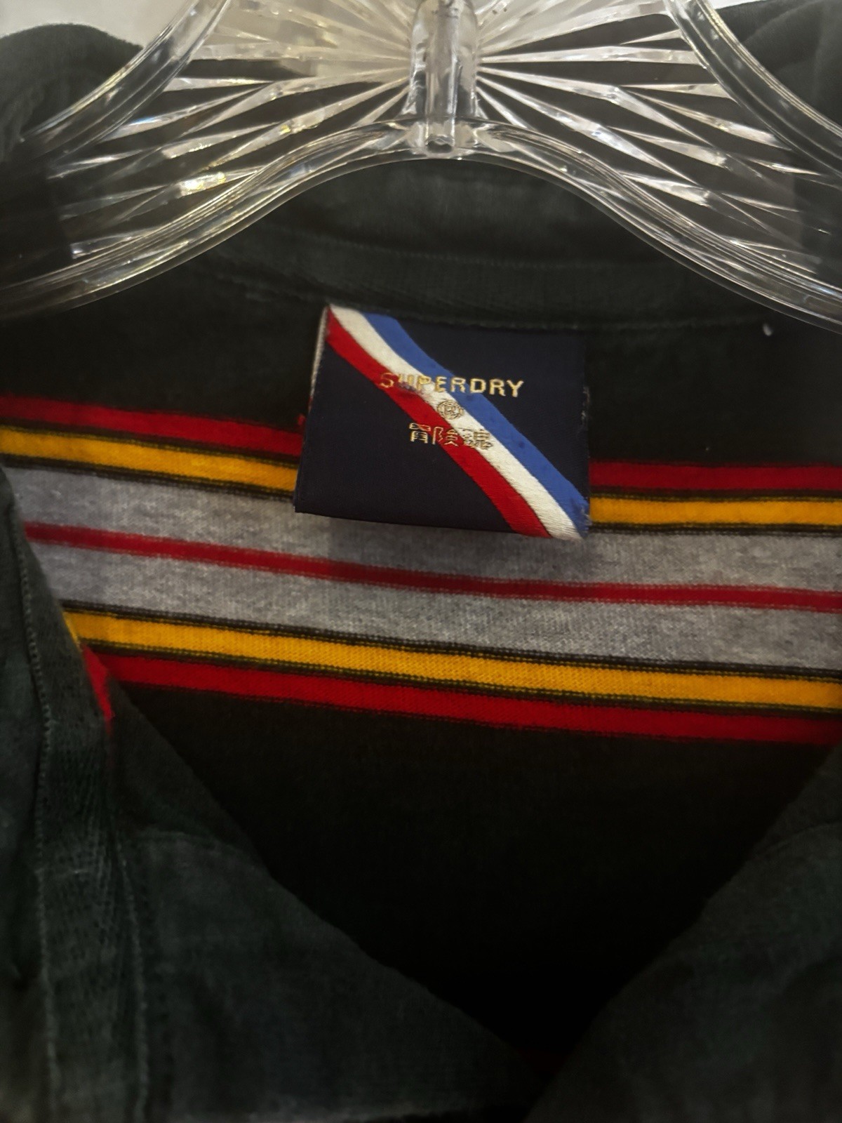SUPERDRY Men College Stripe Polo Red, Yellow, Gray &Green Stripes – Medium (M)