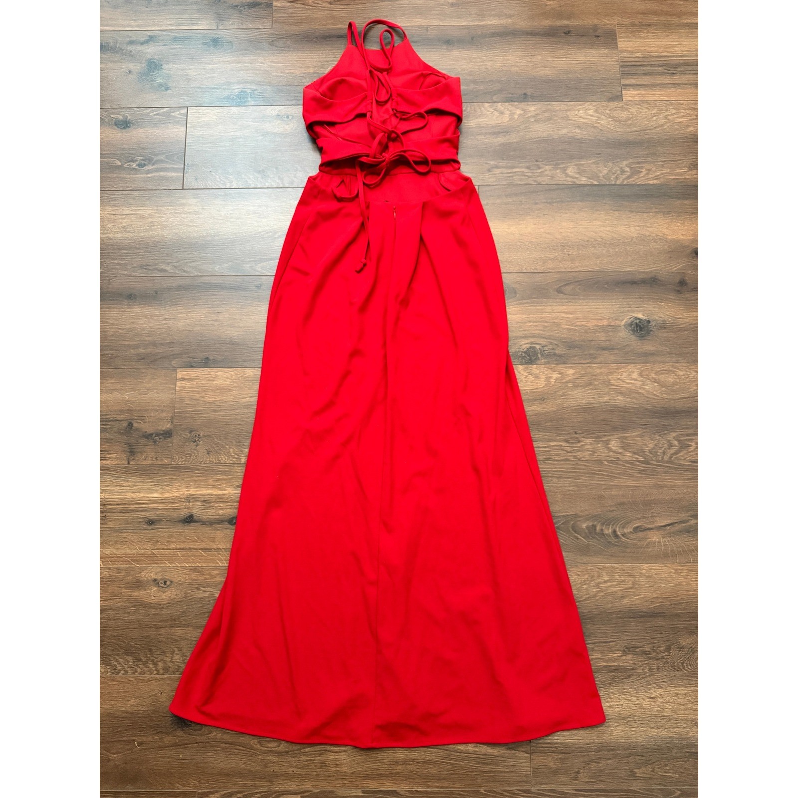 Red Halter Neck Cutout Lace Up Back Maxi Dress Style Size 15 Small