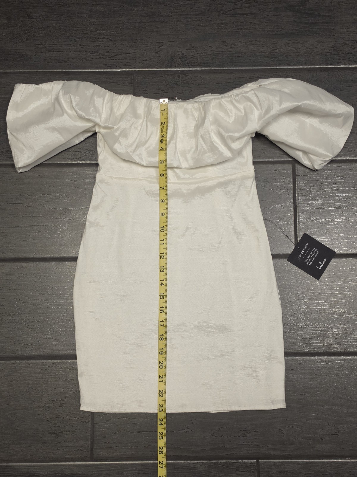 LULUS White Satin Off-Shoulder Ruffle Puff Sleeve Bodycon Mini Dress S