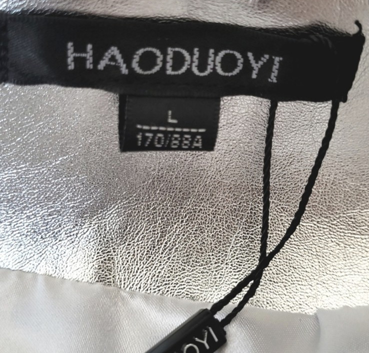 HAODUOYI Women’s Silver Jacket with Zipper cuffs Large