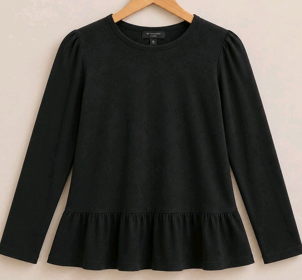 J.Jill Wearever Collection Medium Black Knit Peplum Top Long Sleeve Stretch Tee