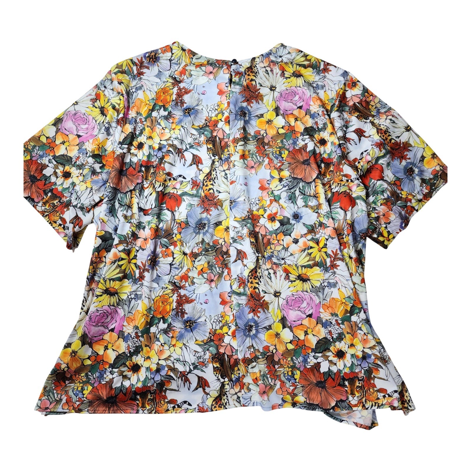 Top Notch Vintage 80s Womens Plus Size 32W Floral Tiger Leopard Blouse Shirt USA