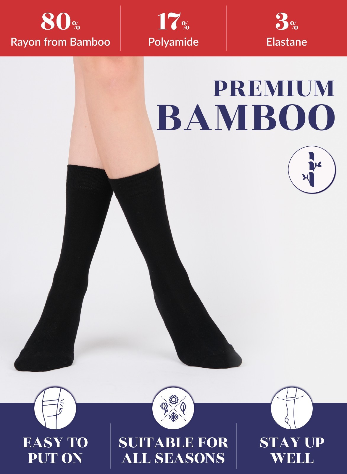 Womens Crew Bamboo Dress Socks, Business Trouser Casual, 6 Pairs, by Hugh Ugoli
