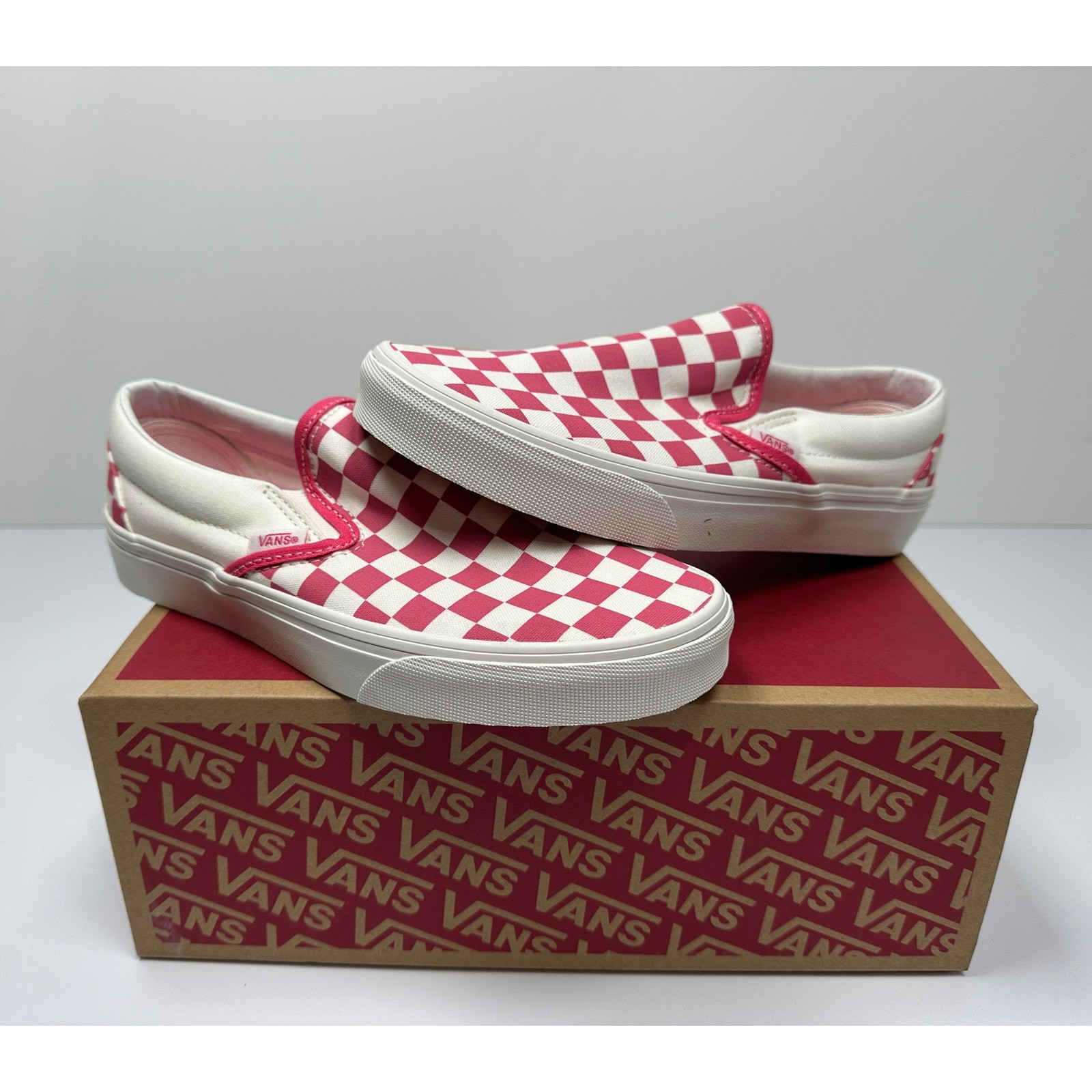 VANS Classic Slip-On Shoes Checkerboard Honeysuckle Size M6 W7.5 NIB #01S