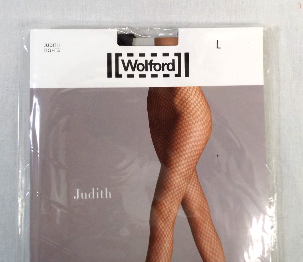 Wolford Judith Black Tights Large 19175 Fishnet Circular Wave Design New Sealed