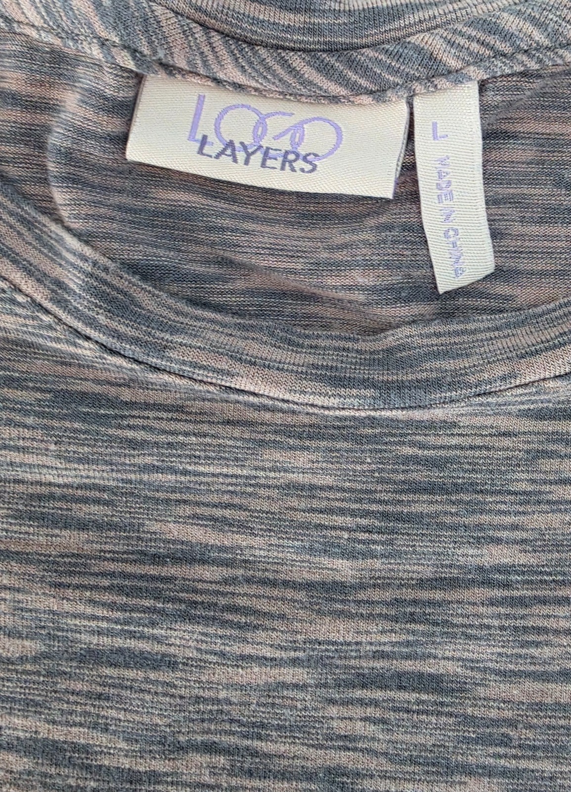 LOGO LAYERS gray marbleized long-sleeve round-neck stretch pullover shirt (L)