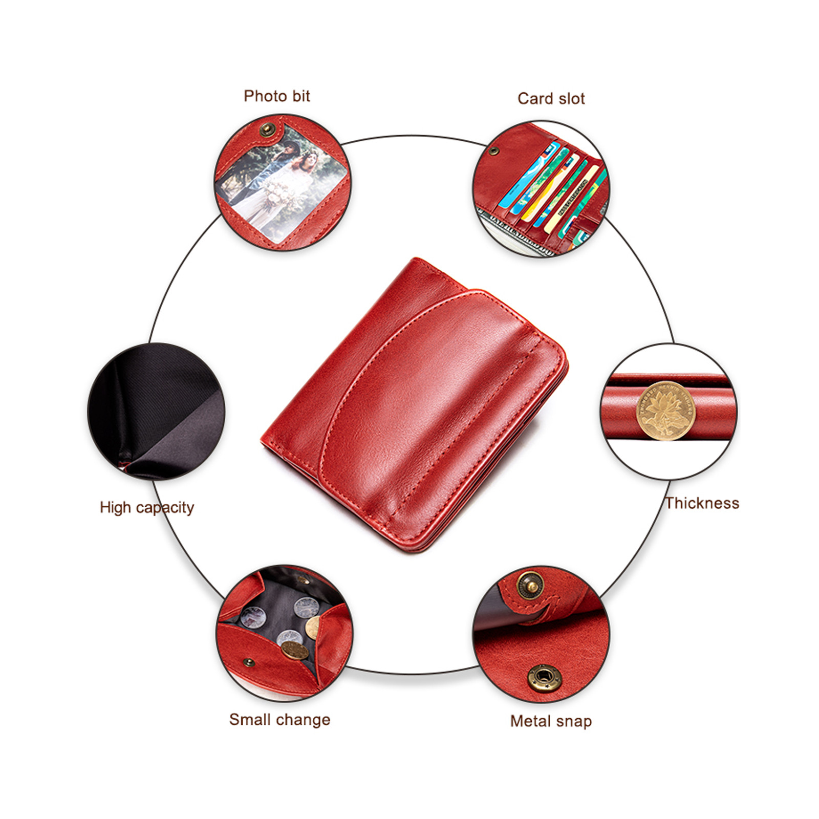 RFID Multi-functional Leather Wallet 8 Card Slots Coin Pocket Compact Stylish