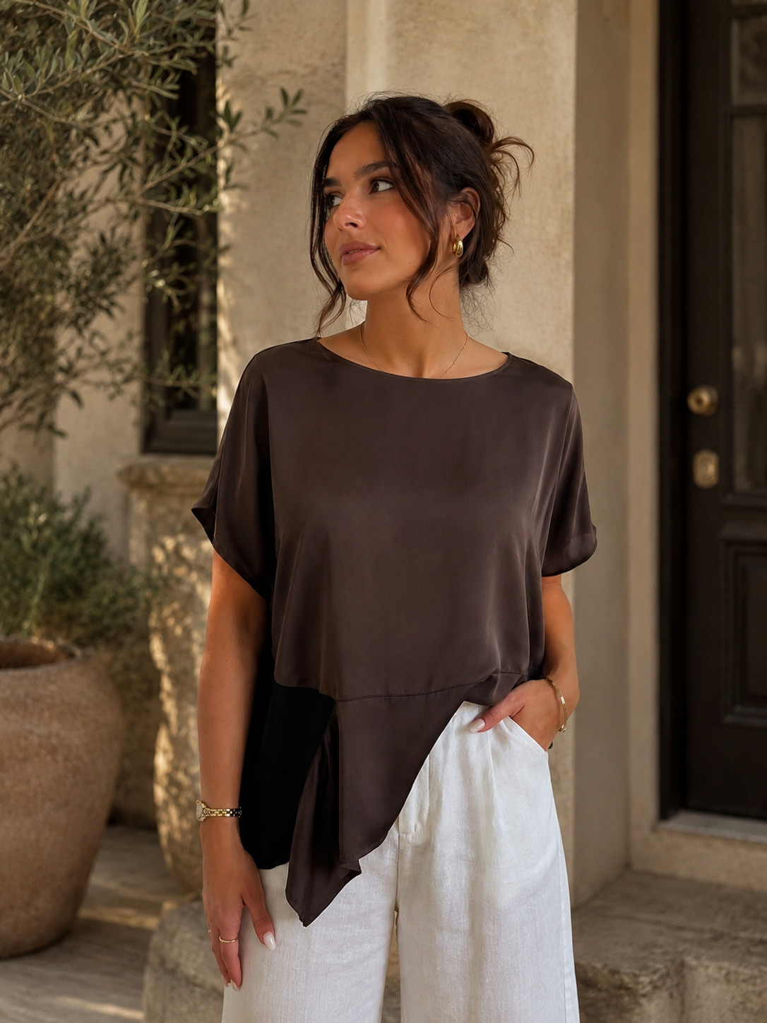 Pier Antonio Gaspari asymmetrical brow and black shirt with short sleeves