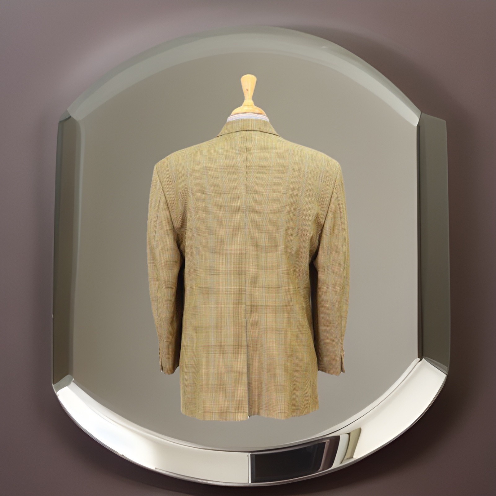Bill Blass Men’s 46R Beige Wool Tweed Check Sport Coat Blazer Fully Lined