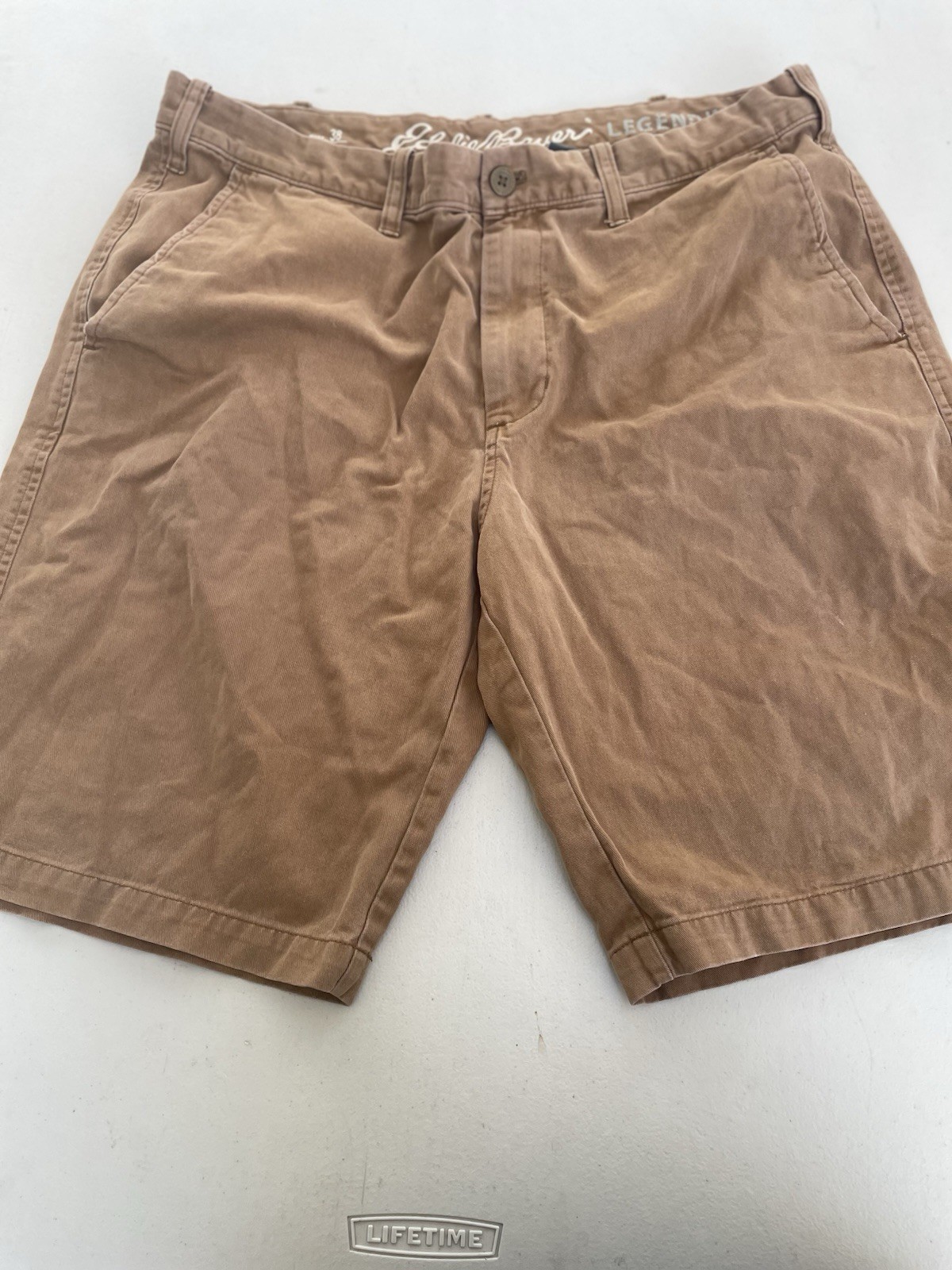 Eddie Bauer Legend Wash Chino Shorts Brown Solid Twill Cotton Flat Front Pockets