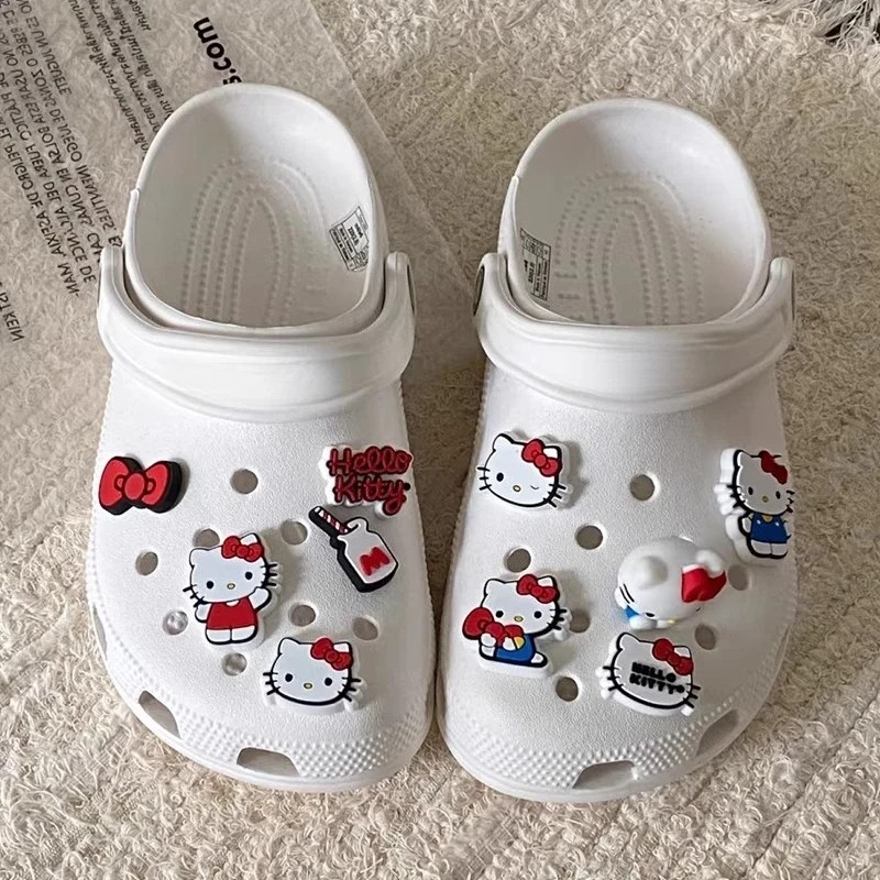 10Pcs/Set Hello Kitty Bowknot DIY Sandal Charms Sweet Cute Cartoon PVC Garden Sh
