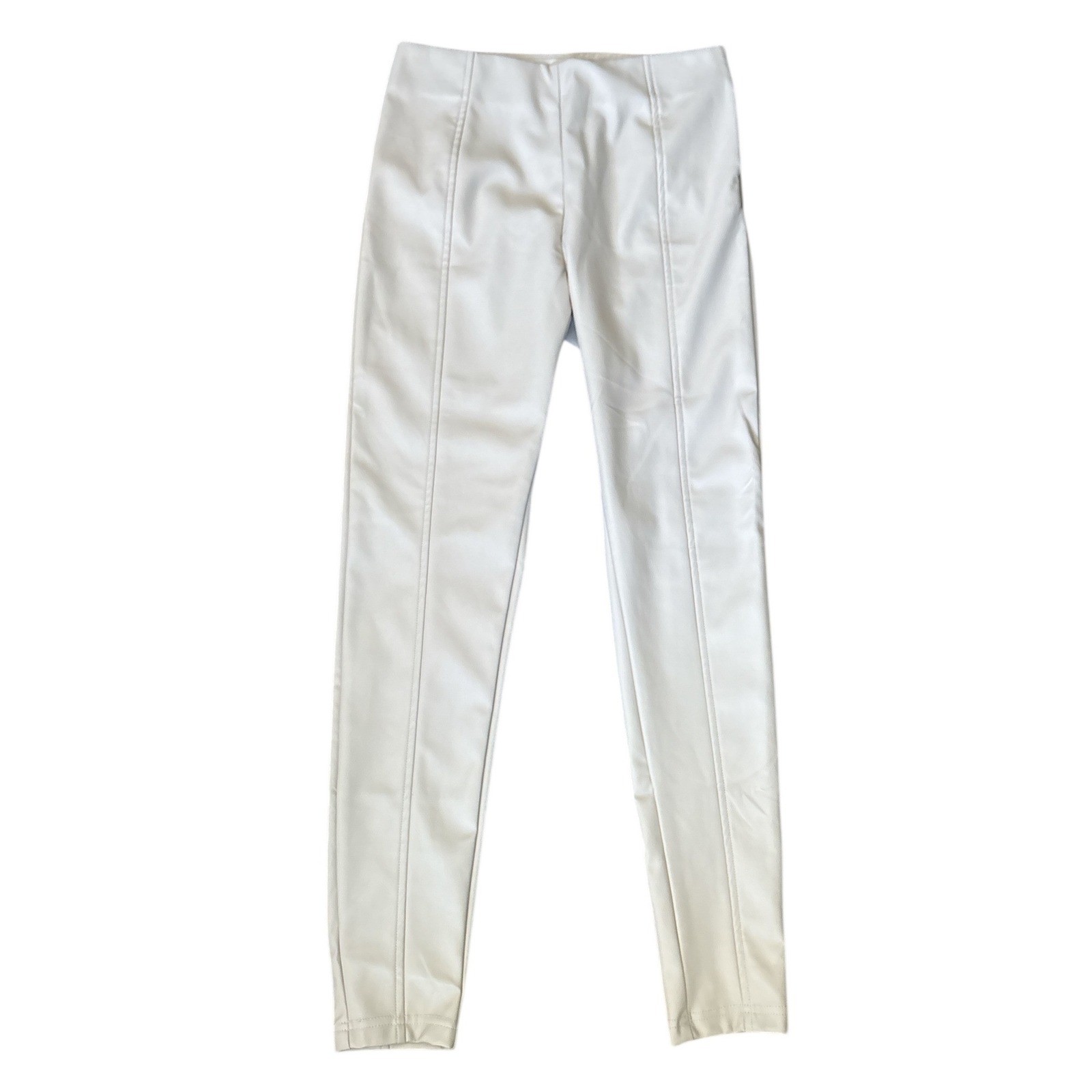 The Couture Club Leather Look High Rise Side Zip Leggings in Bone, Small, Chic