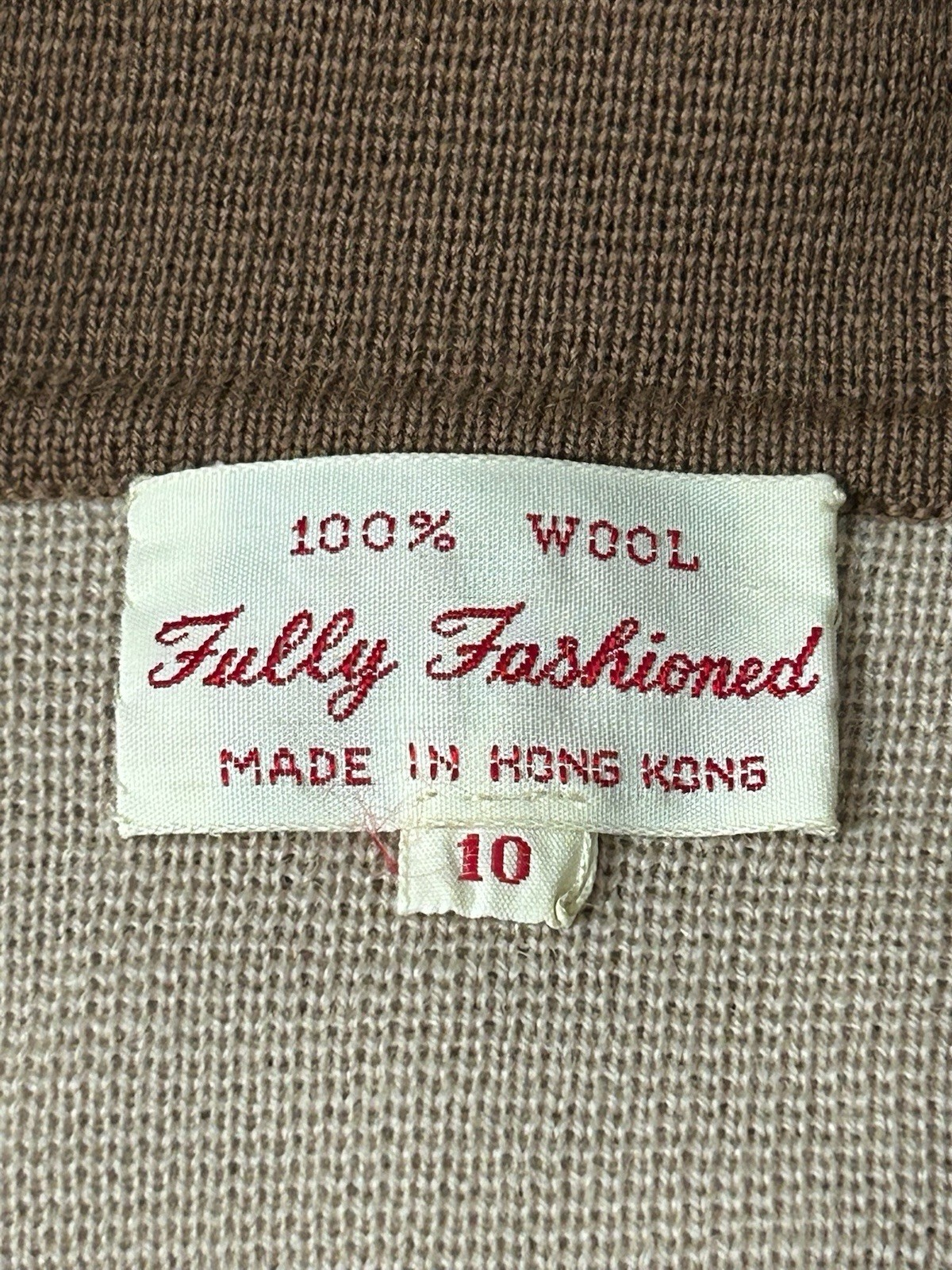 Fully Fashioned Tan & Brown 100% Wool Button Up Cardigan Womens Size 10
