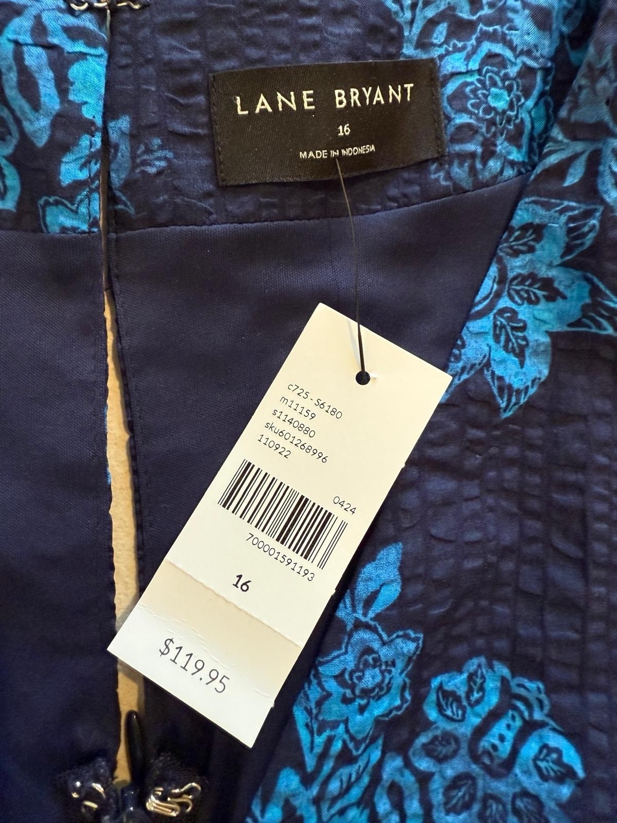 Lane Bryant NWT Navy Blue Floral Seersucker Midi Dress V-Neck Cotton Sz 16