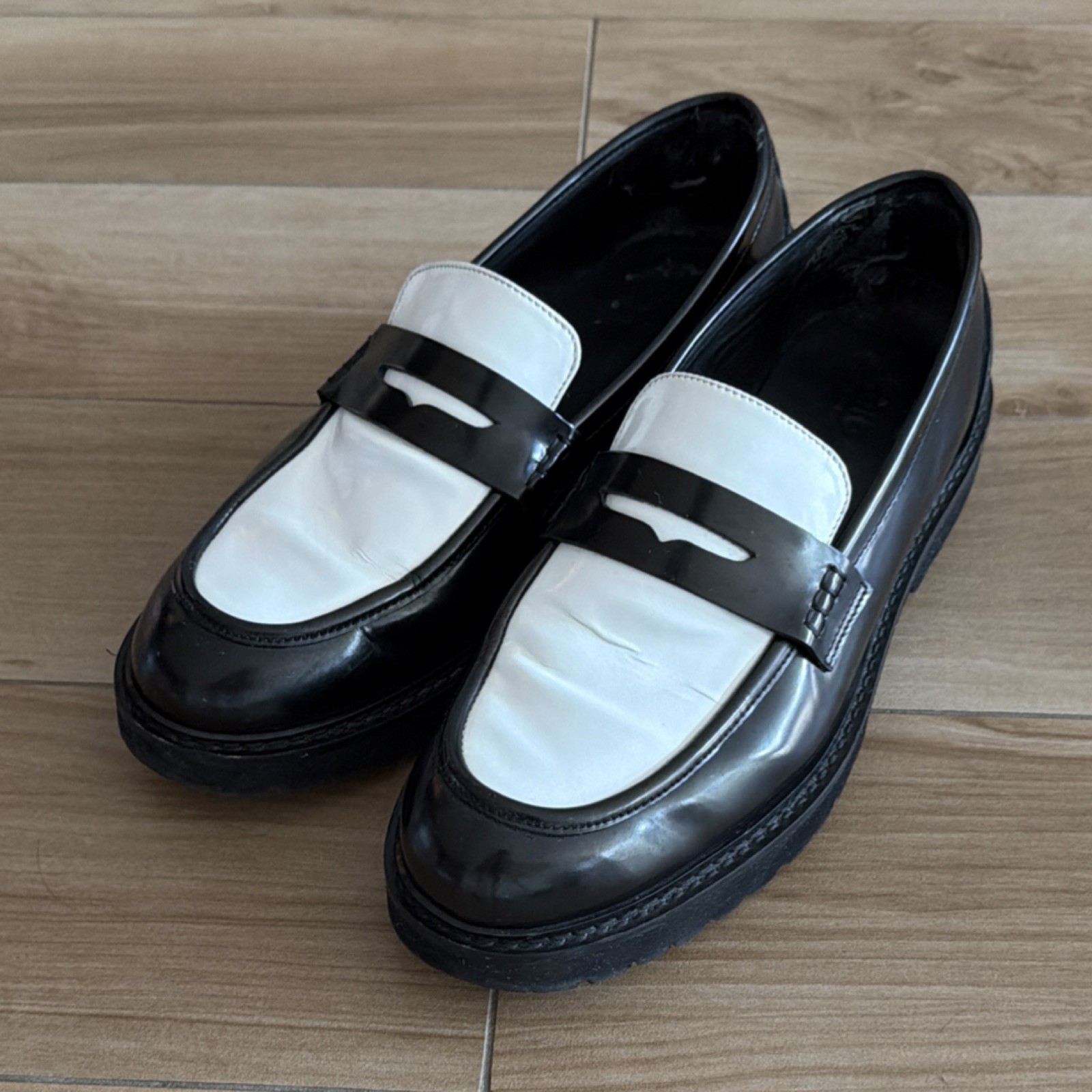 Koio Black/White Colorblock Leather Slip-On Loafer Flats Round Toe 11 Std