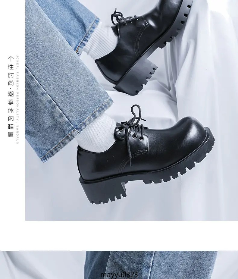 Men’s Dress Formal Derby Lace Up Round Toe Casual Platform Chunky Heel Shoes New