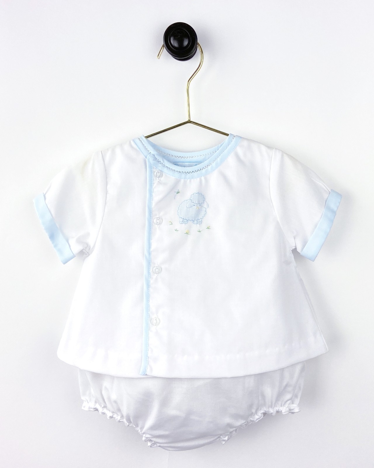 NWT Petit Ami White Blue 3pc Lamb Batiste Diaper Set 3 Months Baby Boys 3M & Hat