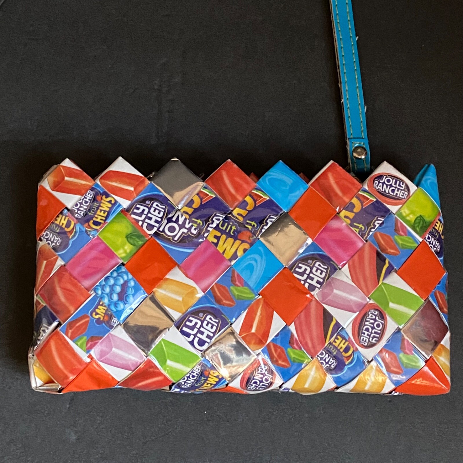 Nahui Ollin Candy Foil Wrapper Purse Wristlet Jolly Rancher Multicolor Whimsical