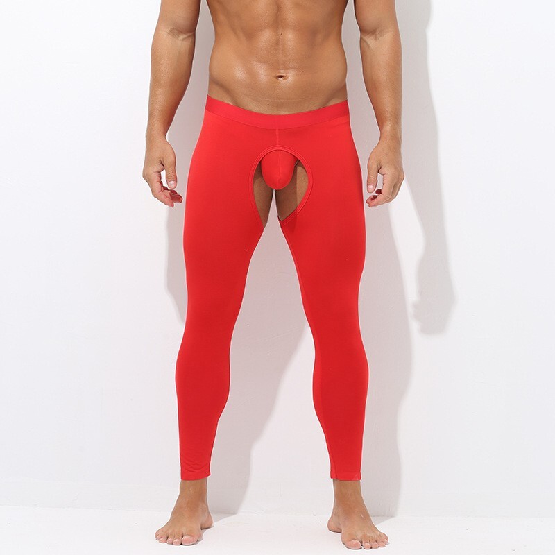 Men’s Open Crotch Pouch Long Johns Pants Breathable Thermal Leggings Underwear
