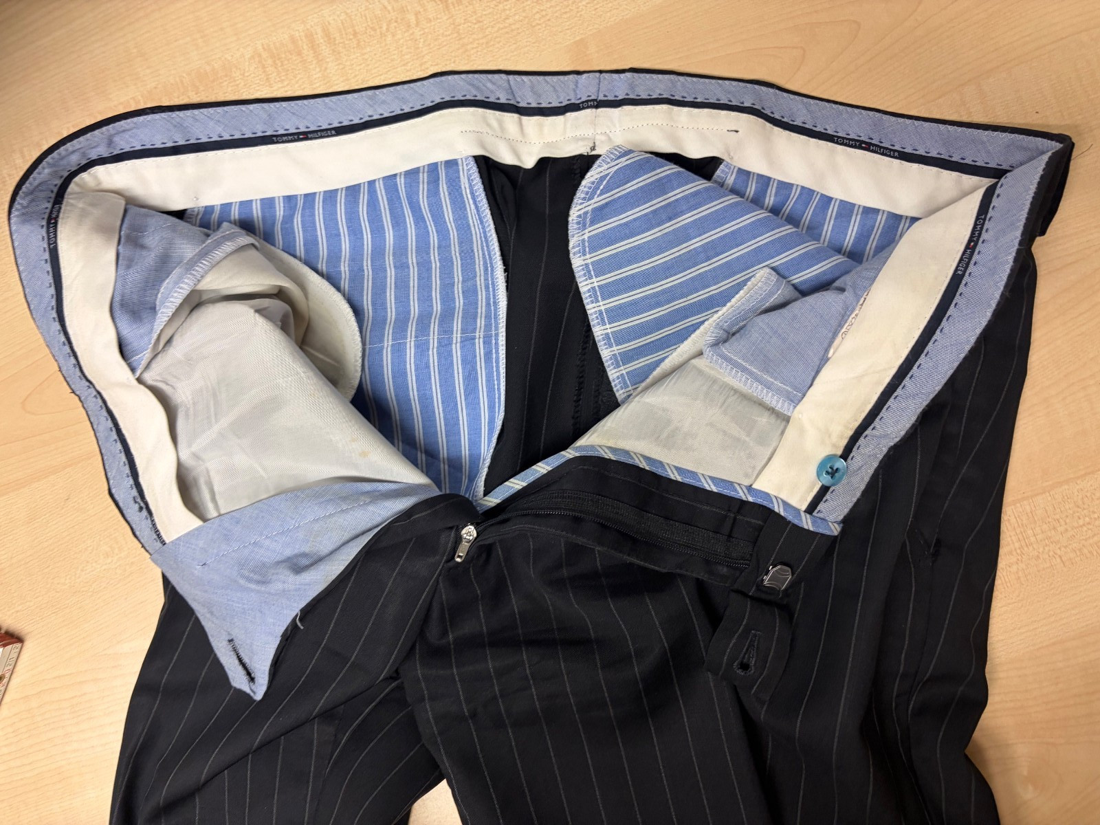 Tommy Hilfiger men’s suit business black with pinstripe, size 52