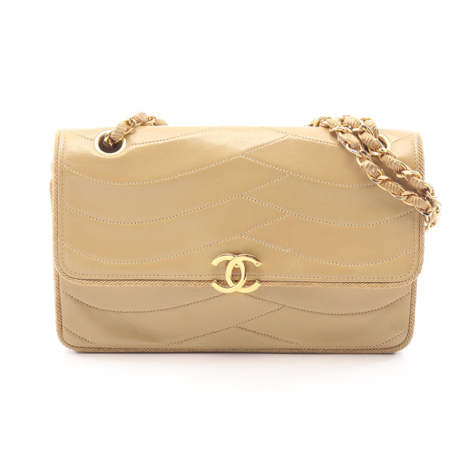 CHANEL COCO Mark flap Chain Shoulder Bag leather Beige GHW Used Women