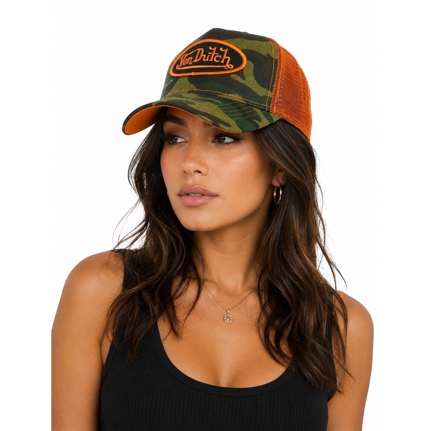 NWT Von Dutch Hat Green Camo orange Embroidered Trucker Mesh Snapback Cap