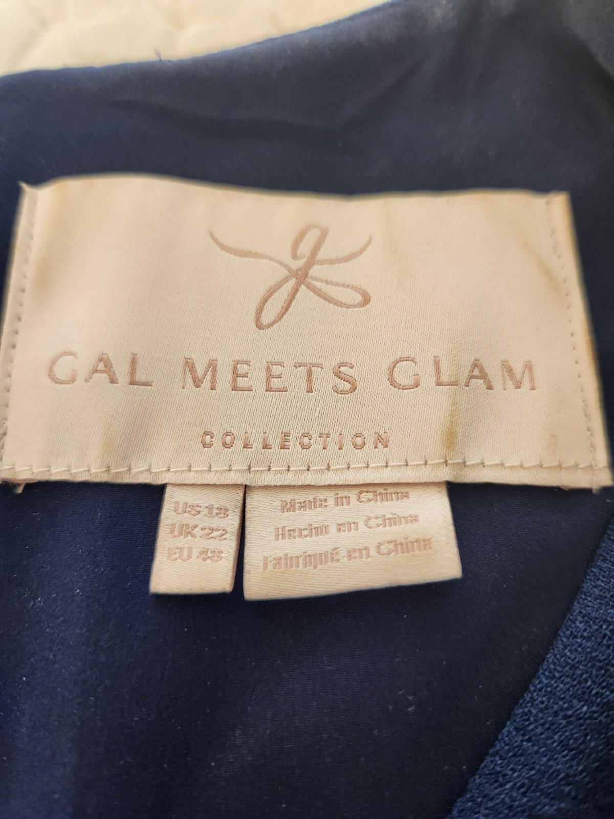 GAL MEETS GLAM Navy Blue Crepe Dress w/ Covered Buttons – Size 18
