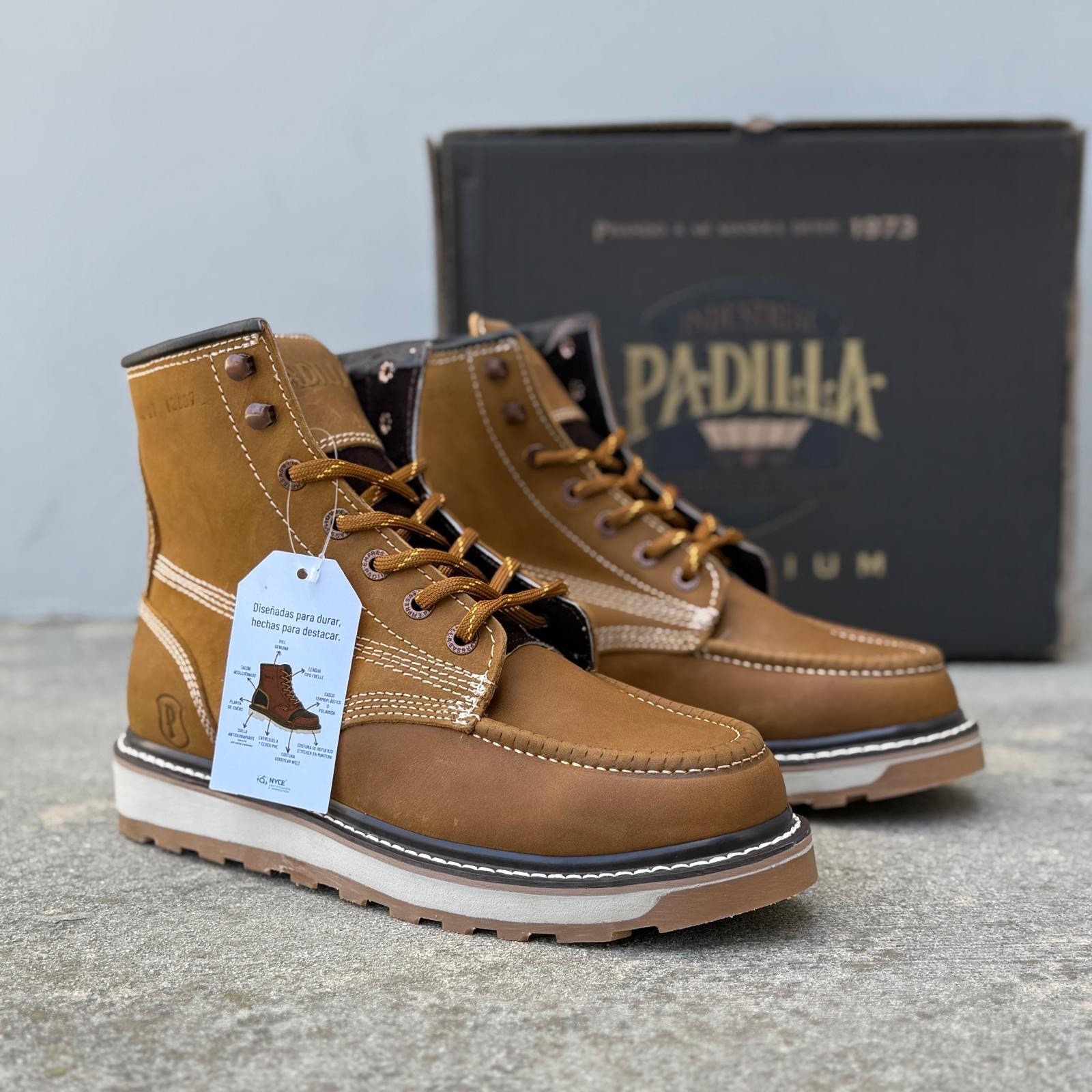 MENS MOC TOE WORK BOOT LACE UP SPEED HOOKS SOFT TOE CUSHIONED INSOLE MADE IN MEX