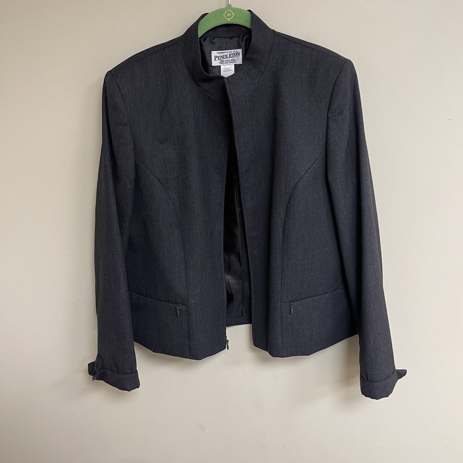 Vintage Women’s Pendleton Virgin Wool Zip Up Grey Blazer Size L