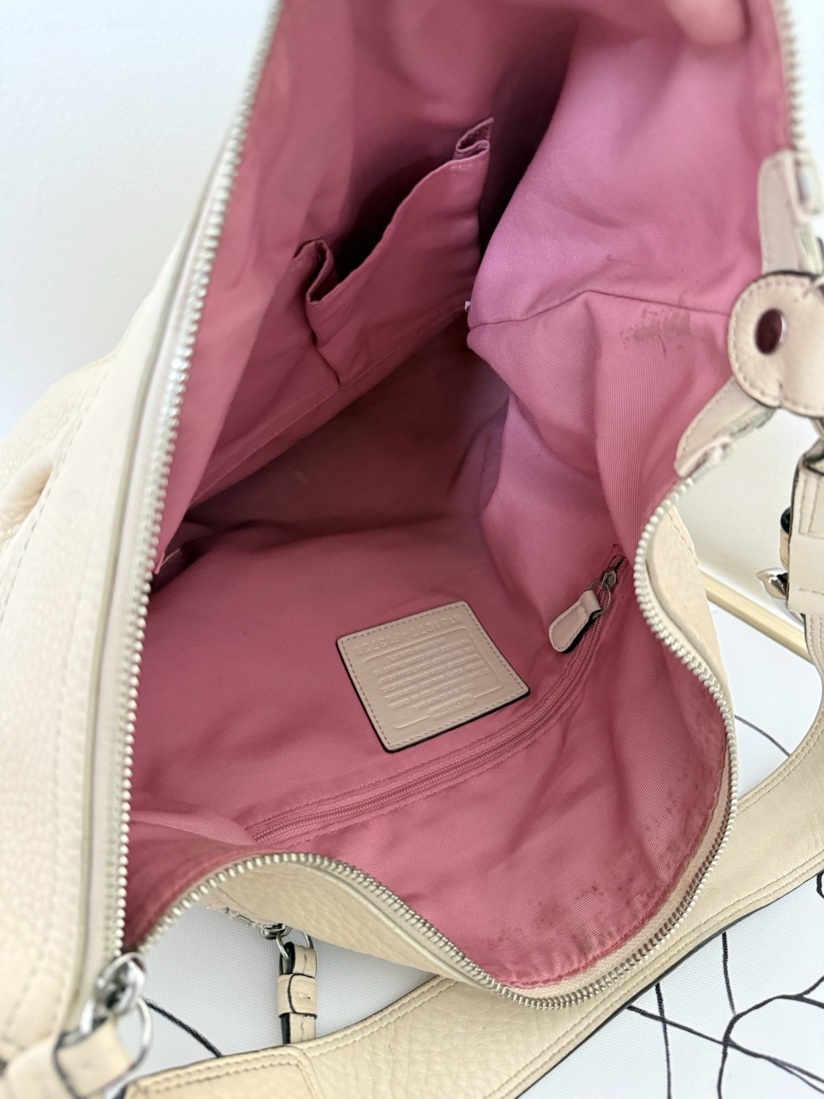 Coach Cream Pebbled Leather Large Hobo Handbag B1077-F13731