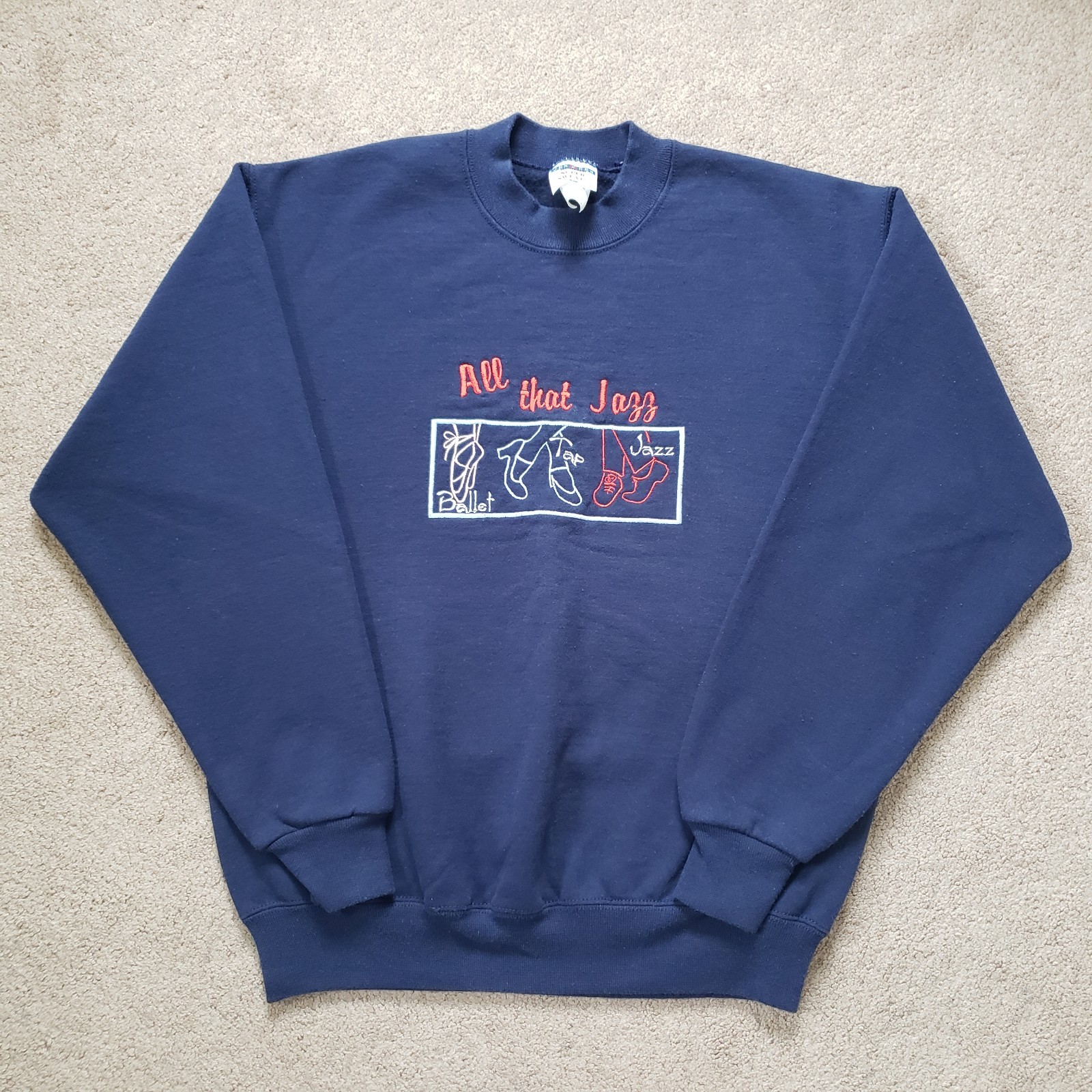 Vintage 90s All That Jazz Size Medium Unisex Navy Blue Sweatshirt Tap Ballet